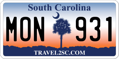 SC license plate MON931