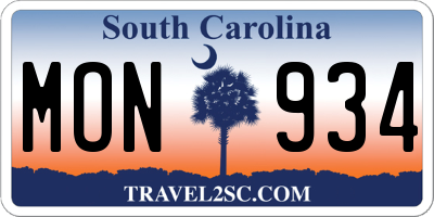 SC license plate MON934