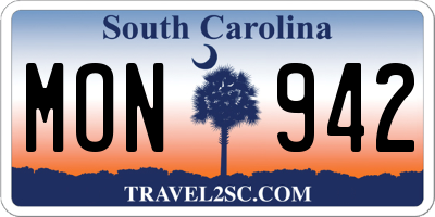 SC license plate MON942