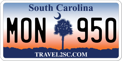 SC license plate MON950