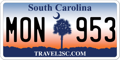 SC license plate MON953