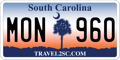 SC license plate MON960