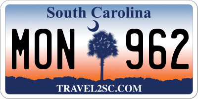 SC license plate MON962