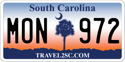 SC license plate MON972