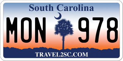 SC license plate MON978