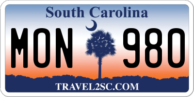 SC license plate MON980