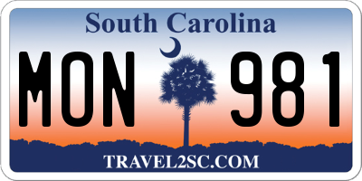 SC license plate MON981