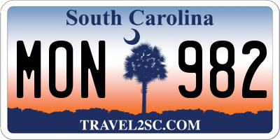 SC license plate MON982