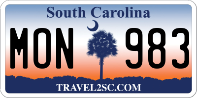 SC license plate MON983