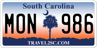 SC license plate MON986