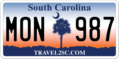 SC license plate MON987