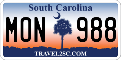 SC license plate MON988