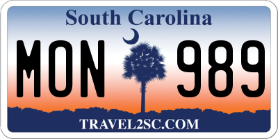 SC license plate MON989