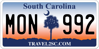SC license plate MON992