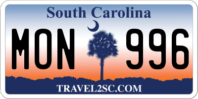 SC license plate MON996