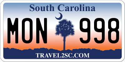 SC license plate MON998