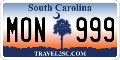 SC license plate MON999