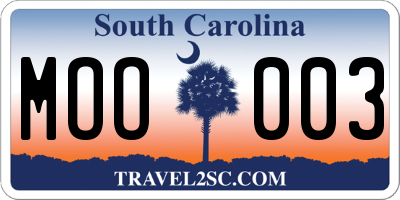 SC license plate MOO003