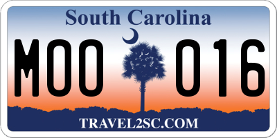 SC license plate MOO016