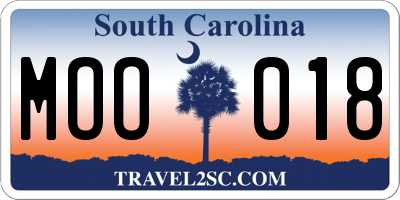 SC license plate MOO018