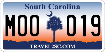 SC license plate MOO019