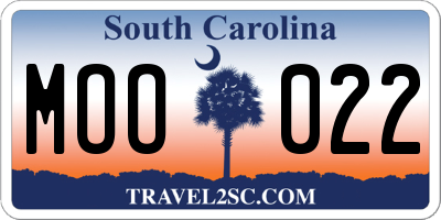 SC license plate MOO022