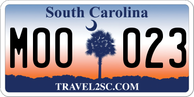 SC license plate MOO023