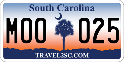 SC license plate MOO025