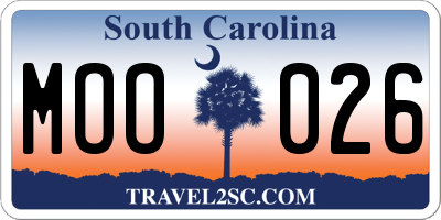 SC license plate MOO026