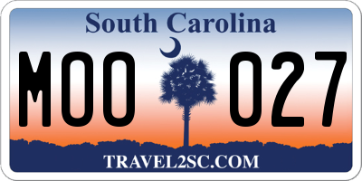SC license plate MOO027