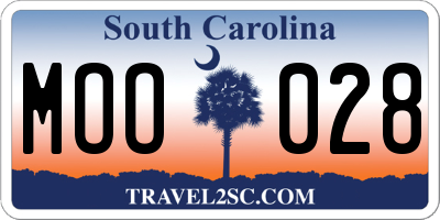 SC license plate MOO028