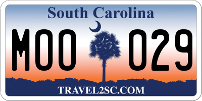 SC license plate MOO029
