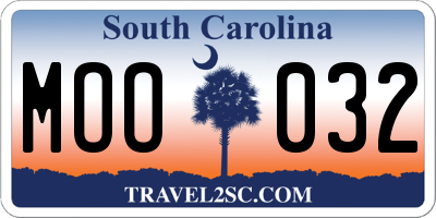 SC license plate MOO032