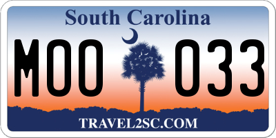 SC license plate MOO033