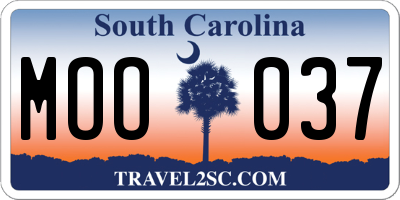 SC license plate MOO037
