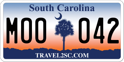 SC license plate MOO042