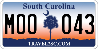 SC license plate MOO043