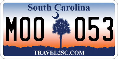 SC license plate MOO053