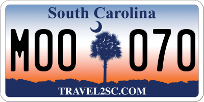 SC license plate MOO070