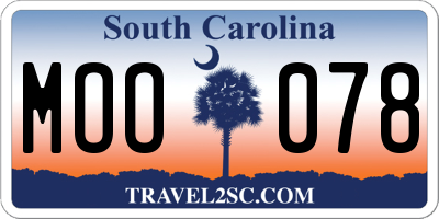 SC license plate MOO078