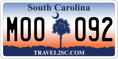SC license plate MOO092
