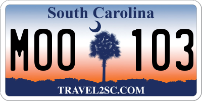 SC license plate MOO103
