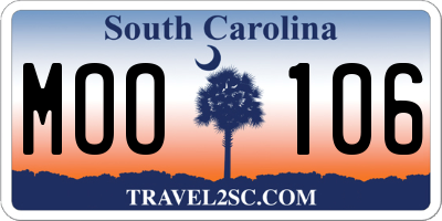 SC license plate MOO106