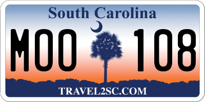 SC license plate MOO108