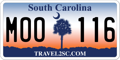 SC license plate MOO116