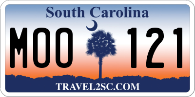 SC license plate MOO121