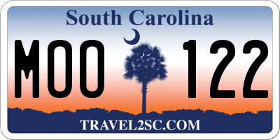 SC license plate MOO122