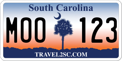 SC license plate MOO123