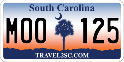 SC license plate MOO125