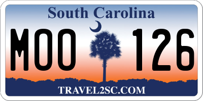 SC license plate MOO126